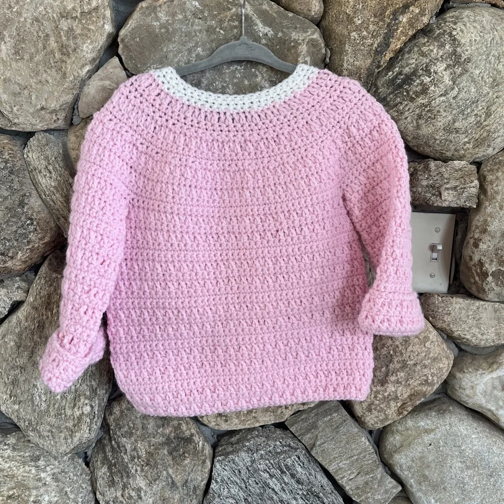Hand Knit NEW Dark Pink  2-3t Baby Girls Cardigan sweater Button Up closure, Hat